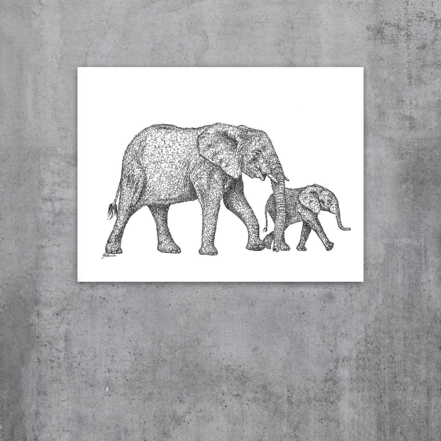Original Artwork - J Patterson - Mother and Baby Elephant