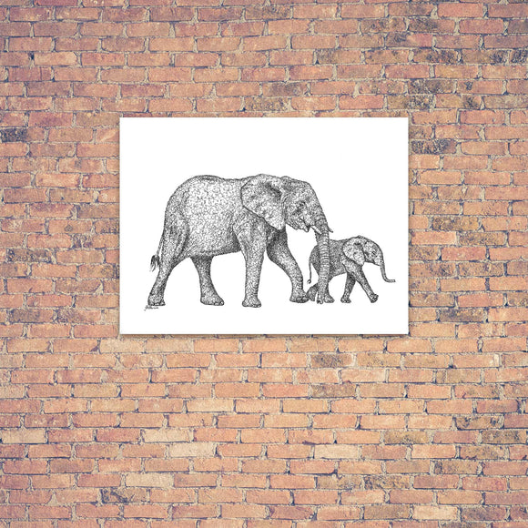 Original Artwork - J Patterson - Mother and Baby Elephant