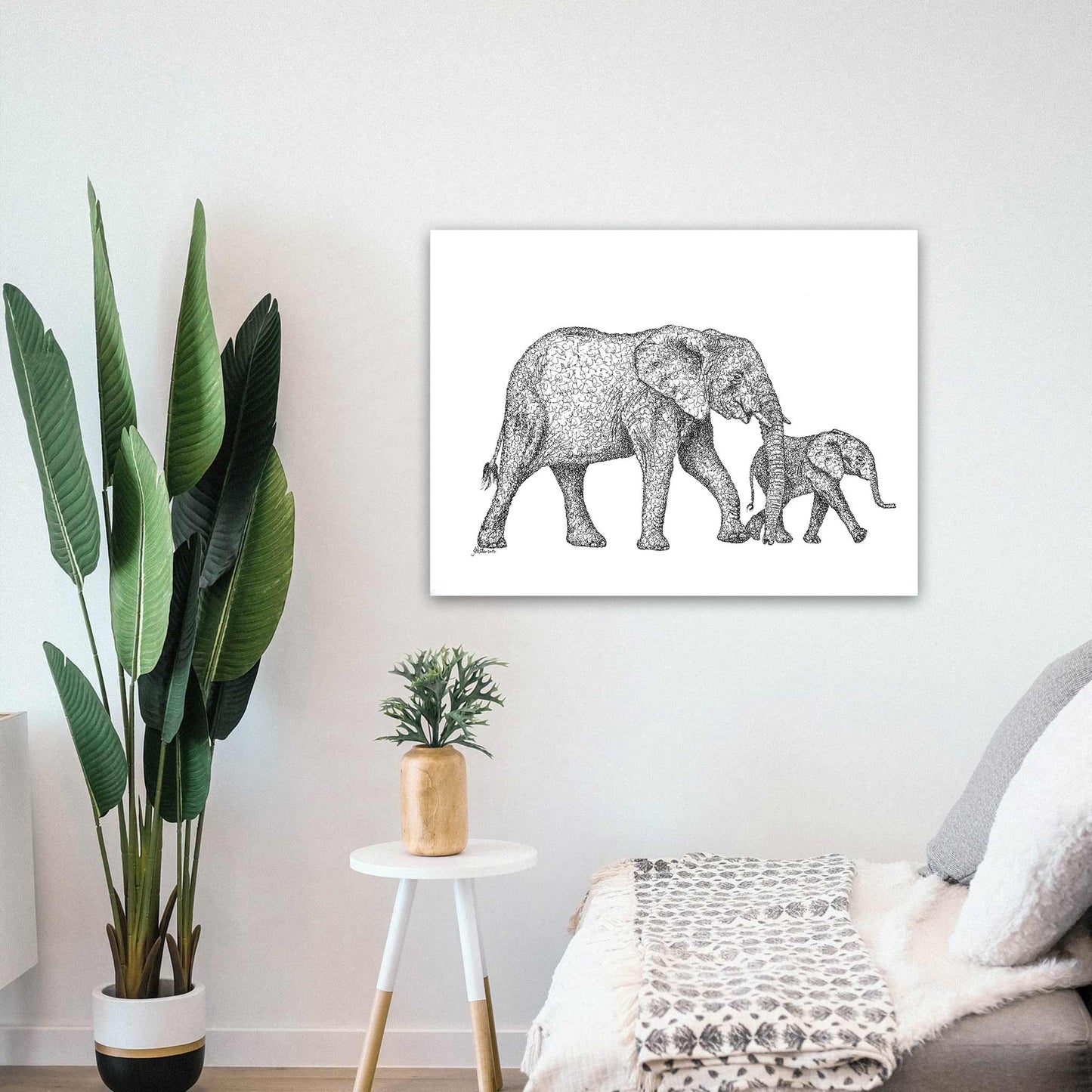 Original Artwork - J Patterson - Mother and Baby Elephant