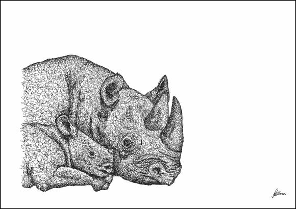 Mother and Baby Rhino Limited Edition Print