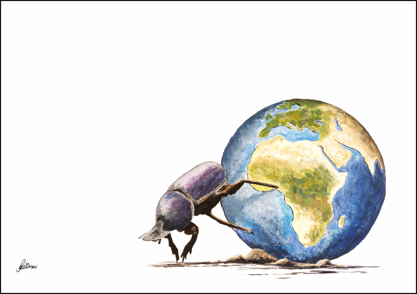 Limited Edition Print Wildlife in colour - Dung Beetle Pushing Earth
