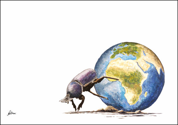 Limited Edition Print Wildlife in colour - Dung Beetle Pushing Earth